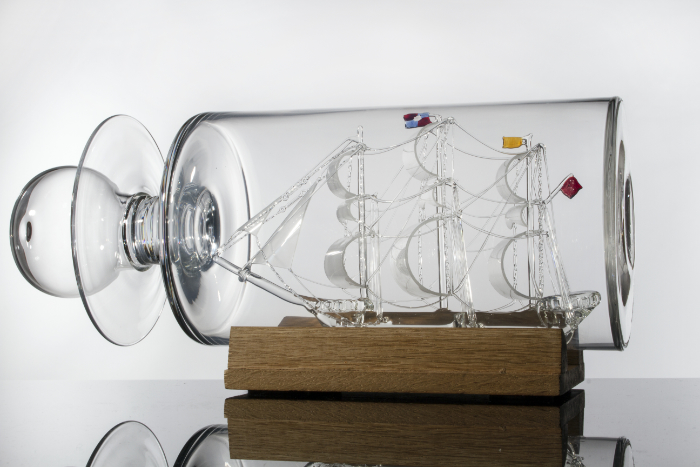 Glass ship in bottle by Ayako Tani