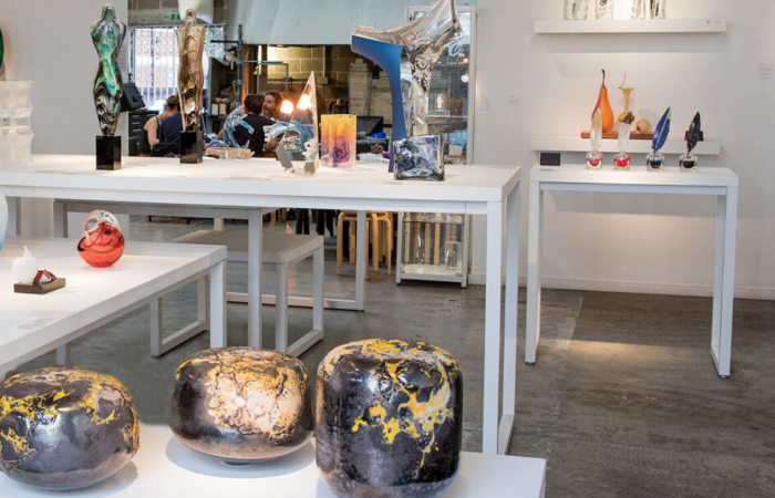 A view across the gallery at London Glassblowing