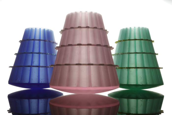 Waterjet cut glass buoys by Vanessa Cutler