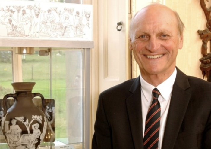 Graham Knowles with glass vase at Stourbridge Glass Museum