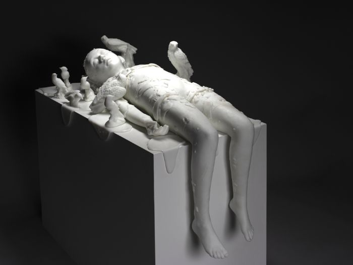 Snow Child III made from kiln cast glass 