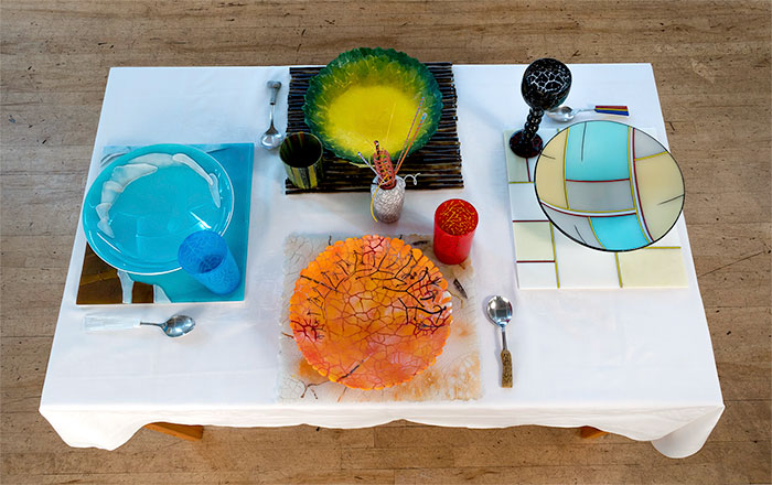 Brunch is an installation that honours artists who have influenced me. There are four place settings for Andy Goldsworthy, Piet Mondrian, William Morris, and Lawren Harris.