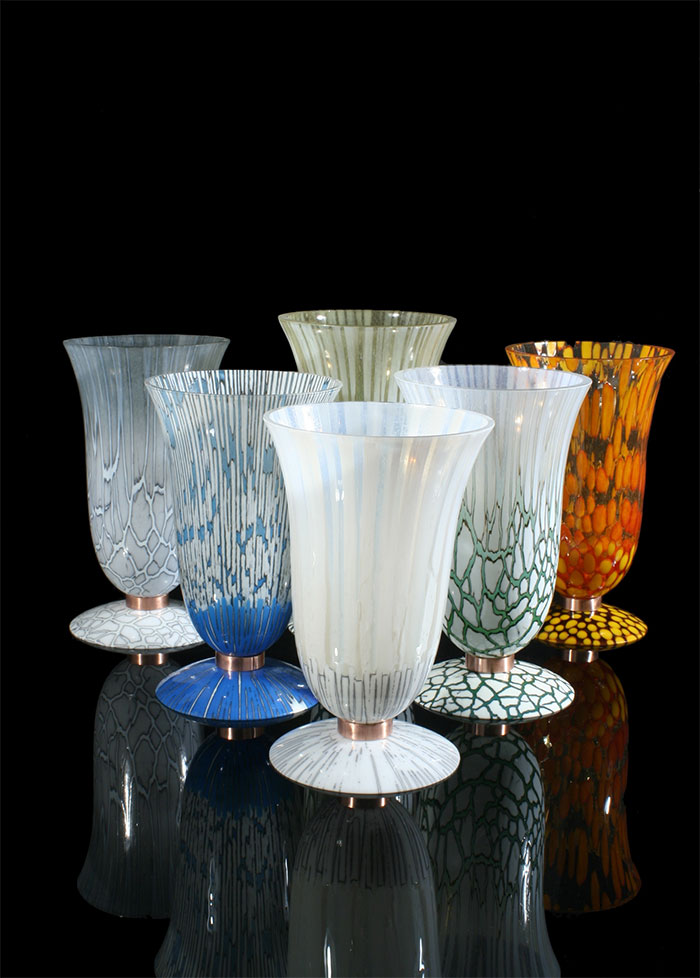 Elongation of textures is shown in this collection of goblets called The Usual Suspects.