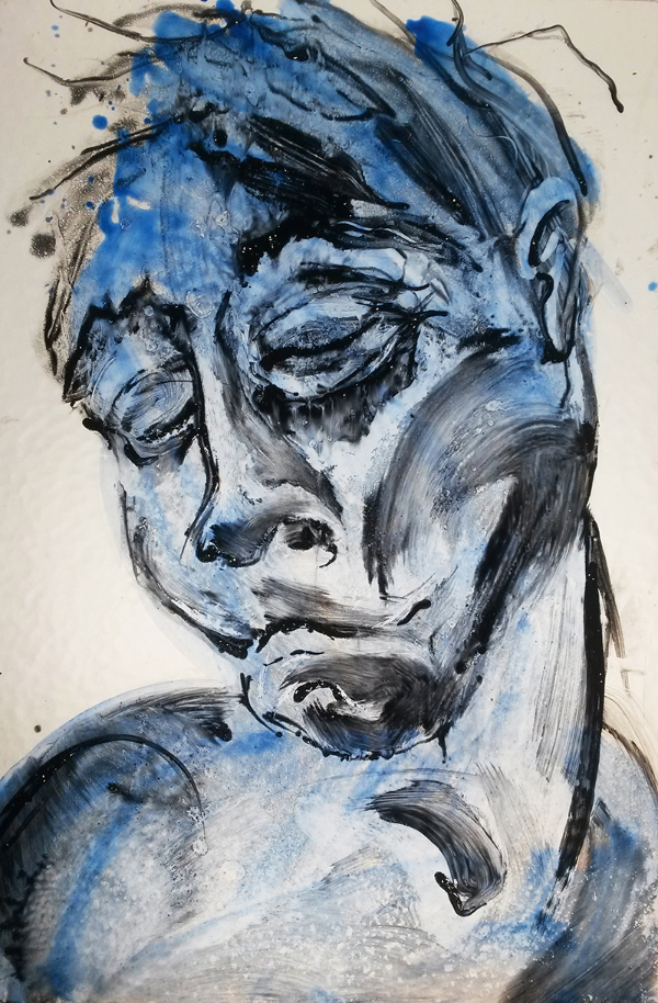 ‘Knotted’ (2017) is made from painted grisaille and enamel fired on machine-made glass.