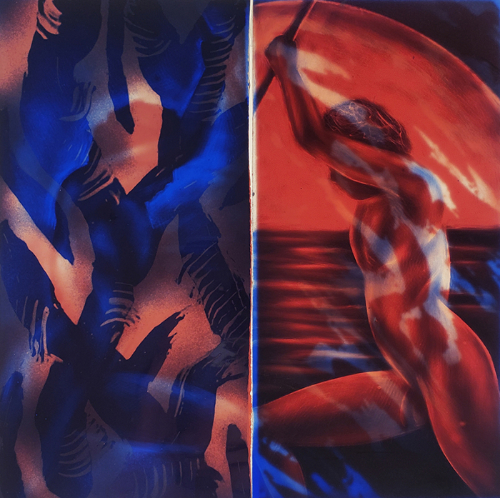 Samples in progress, made from etched, mouth-blown flashed glass, during Judith Schaechter’s advanced workshop in 2024.