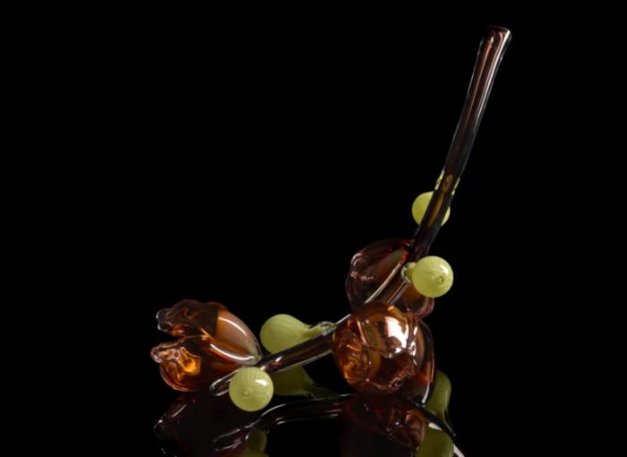 Pasha Blossom blown glass stem with glass bud and petal additions in the fantasy plant series.