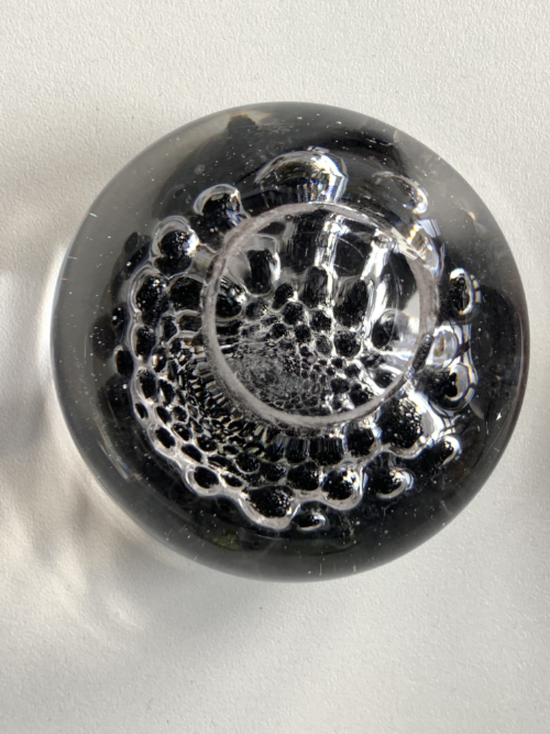 Black Romanesco-inspired pate de veered glass sculpture encased in clear glass.