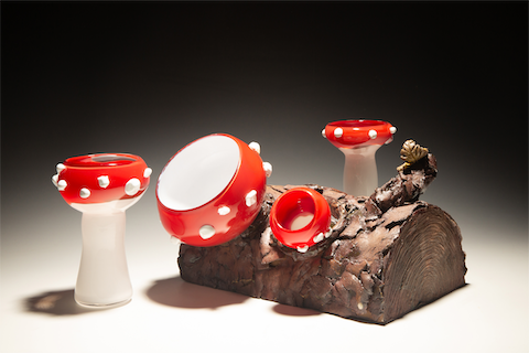 Mushroom Cups with Log Stand Mushroom Cups with Log Stand